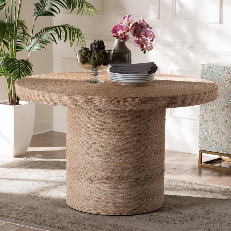 Bistra Modern Bohemian Natural Brown Seagrass and Wood Dining Table