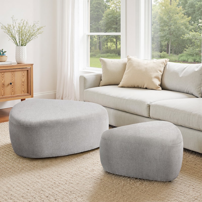 Leon 26"/43" W Chenille Triangle Cocktail Ottoman Set - Light Grey