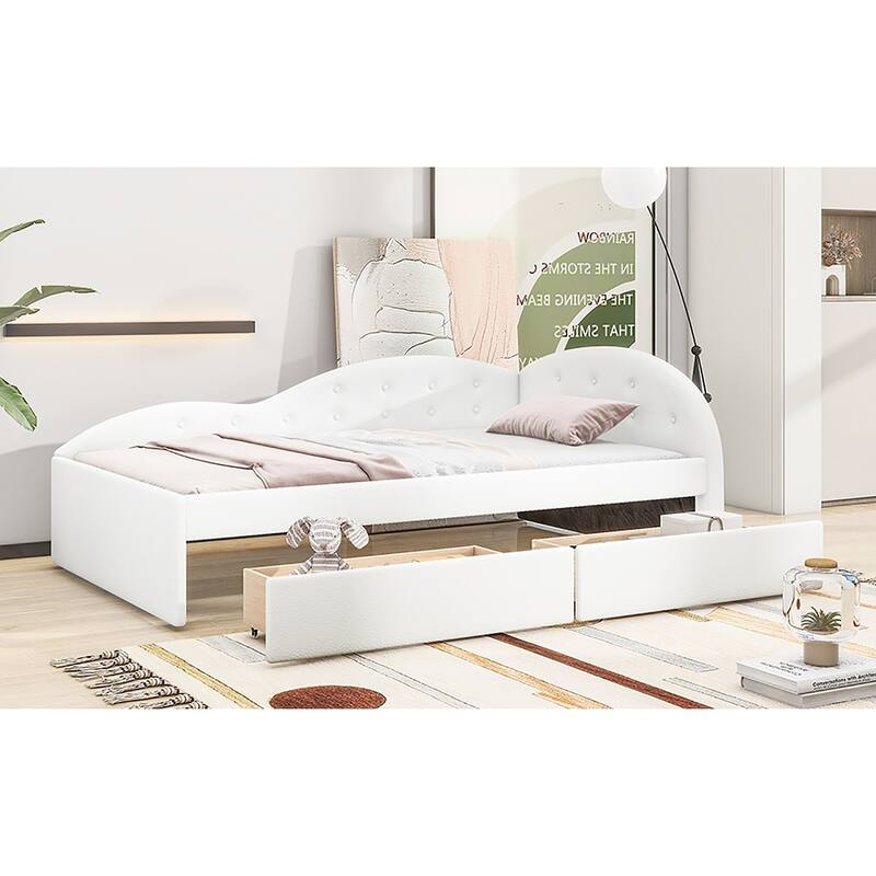 Twin Size PU Upholstered Tufted Daybed with Two Drawers