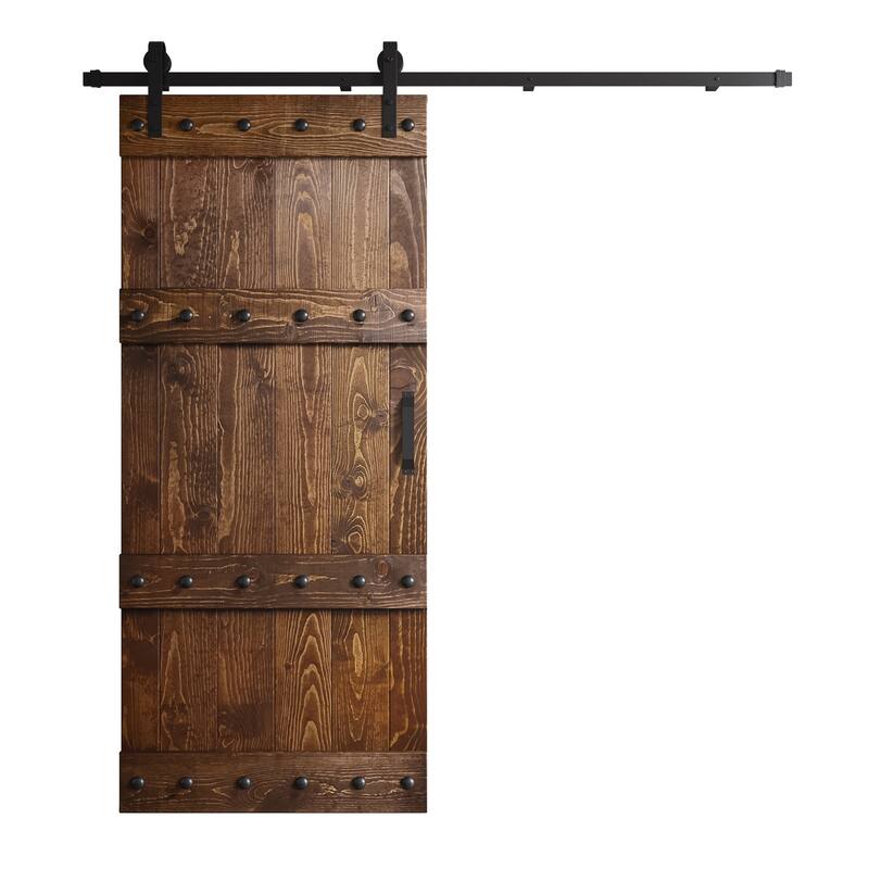 Coast Sequoia 24in./30in./36in. x 84in. Castle Series Pine Wood Sliding Barn Door With Hardware Kit - Dark Walnut - 36in. x 84in.
