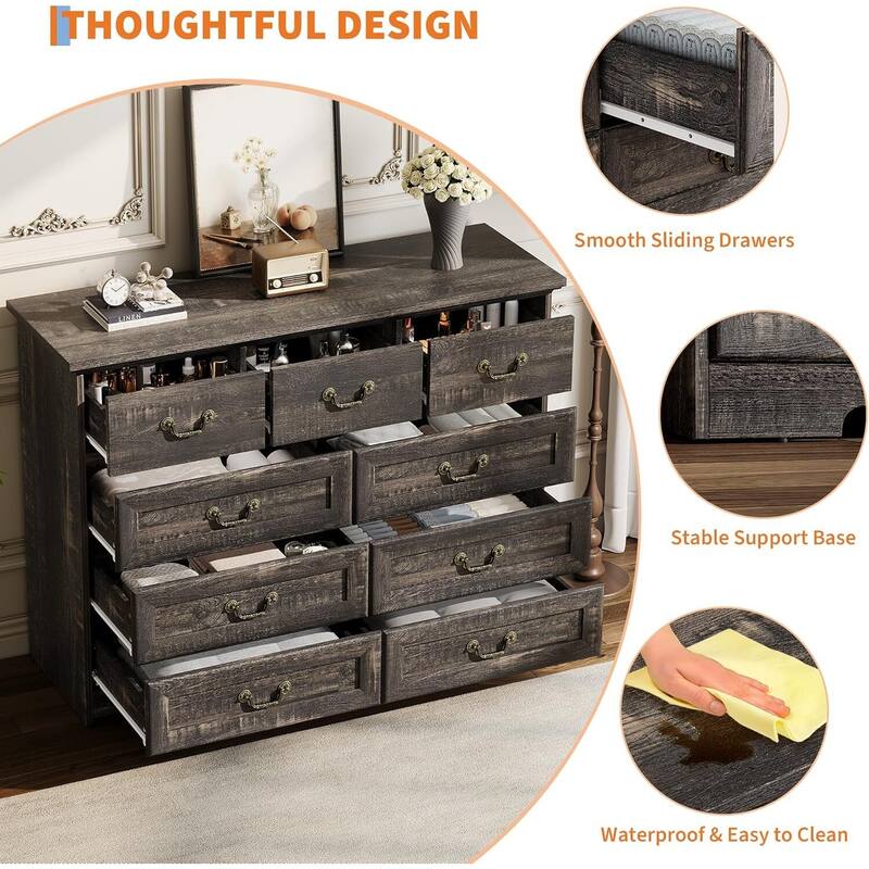 Vintage 9 Drawer Dresser for Bedroom Living Room