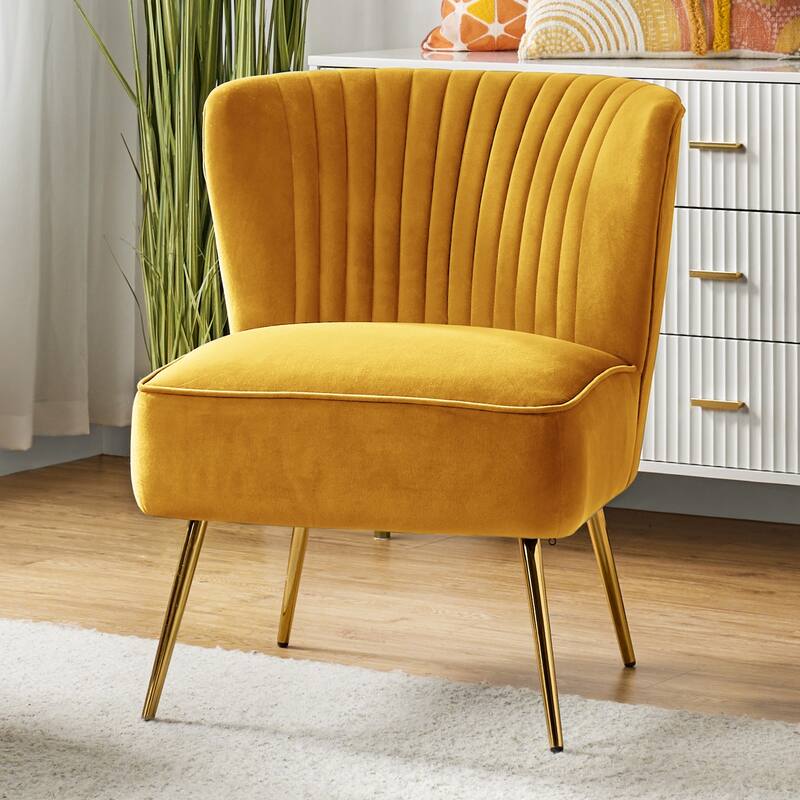Monica 22''W Upholstered Modern Tufted Accent Side Chair with Gold Legs by HULALA HOME - MUSTARD