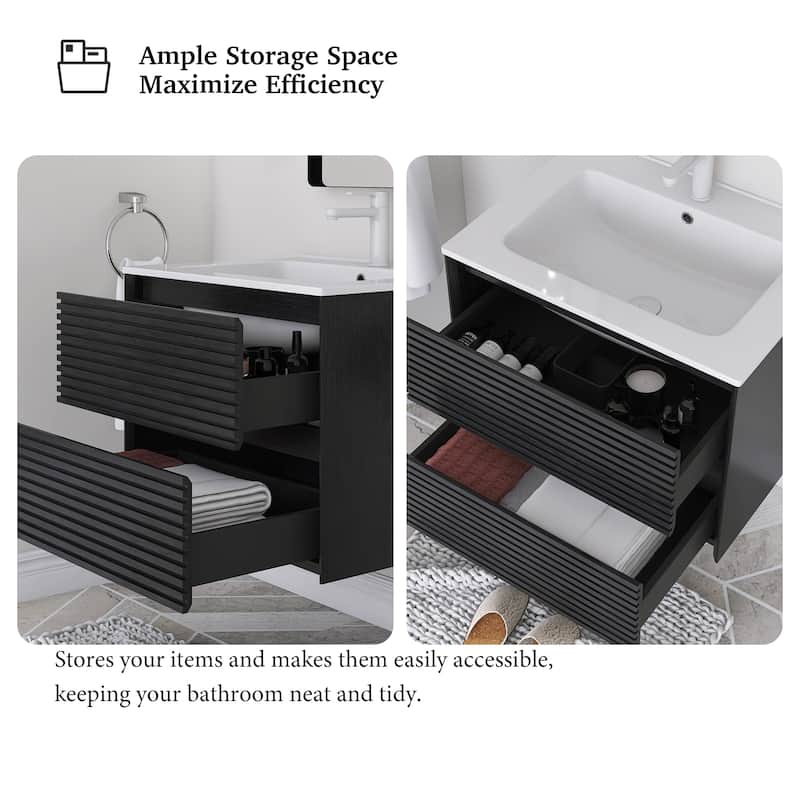 Wall-Mounted Bathroom Vanity with White Ceramic Sink