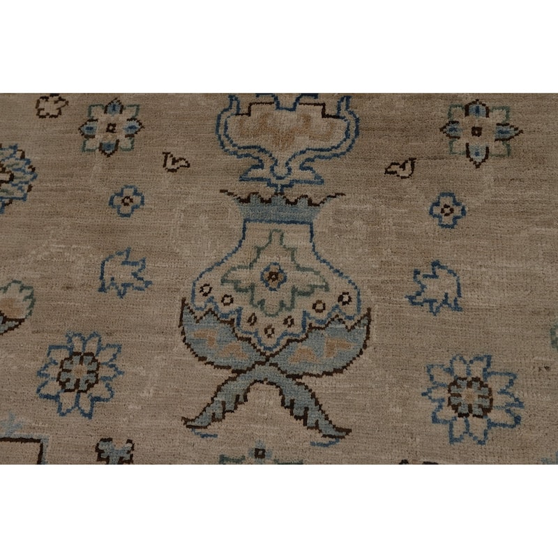 Vegetable Dye Oushak Turkish Rug Handmade Beige Floral Wool Carpet - 7'10"x 9'6"