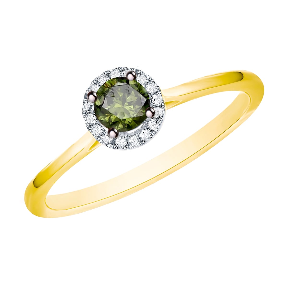 Prism Jewel 0.77 TCW Round Green Diamond With Diamond Engagement Ring