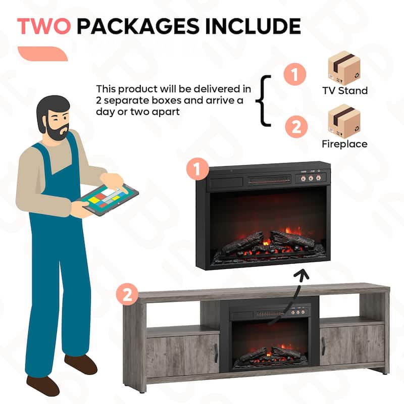 Bestier 70" Fireplace TV Stand for TVs up to 75", LED Entertainment Center with 23" Remote Control Electric Fireplace