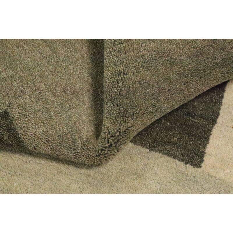 Hand Knotted Oriental 100% Wool Carpet Modern Geometric Green Gabbeh Area Rug - 6' 8'' X 6' 5''