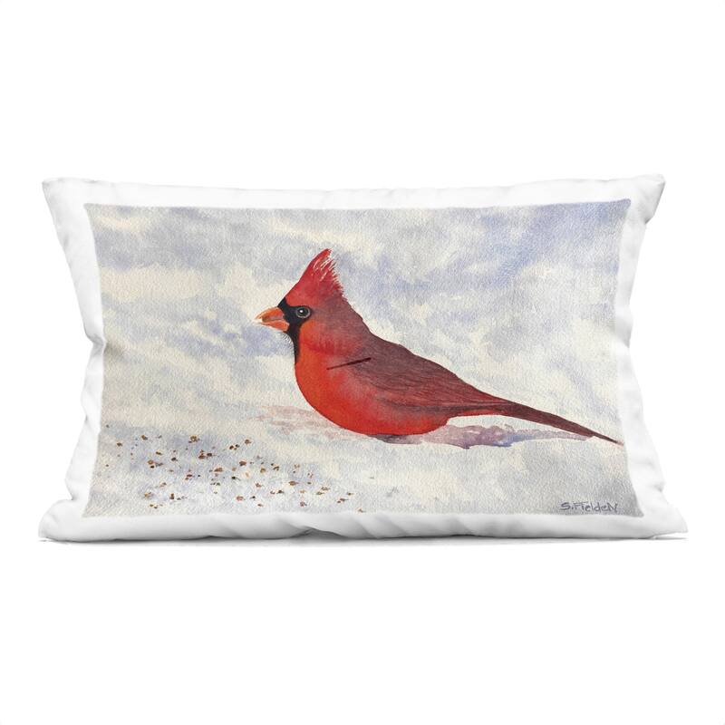 Stupell Red Cardinal in Snow Decorative Printed Throw Pillow Design by Stephanie Fielden - Accent - Polyester - Blue - Single