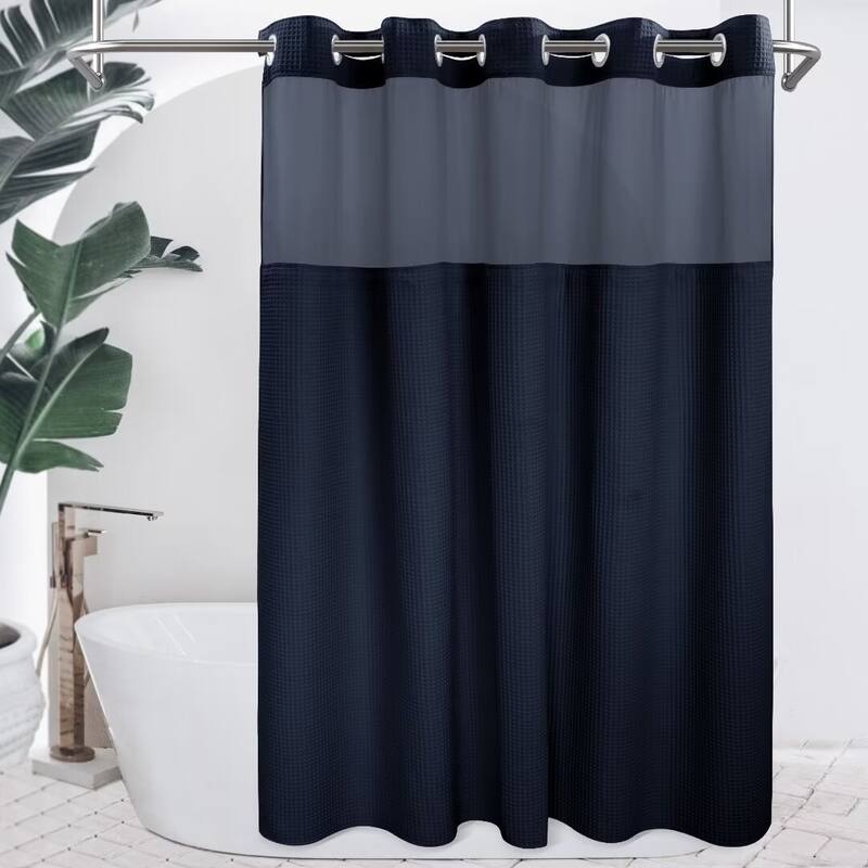 Cotton Blend Honeycomb Waffle Weave Shower Curtain with Snap-in Liner