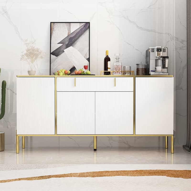Timechee 4 Doors Kitchen Sideboard 2 Top Drawers Accent Storage Cabinet
