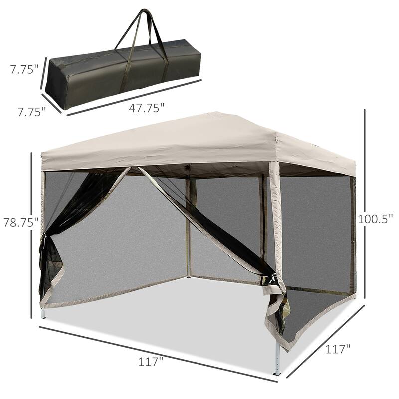 210D Oxford 10' x 10' Pop Up Canopy Tent with Netting, Instant Screen Room House, Tents for Parties