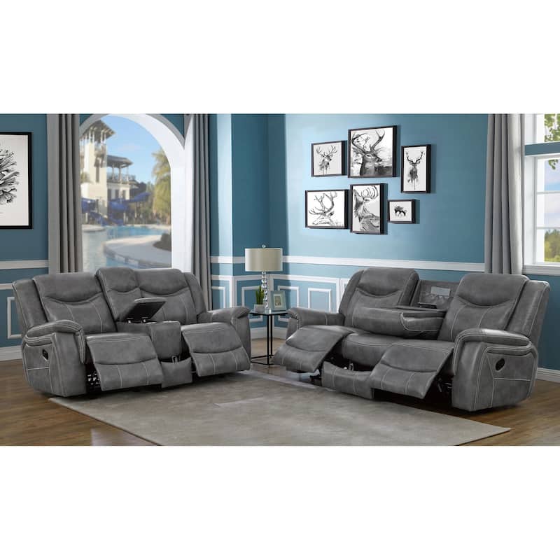 Conrad Grey Upholstered Padded Arm Motion Sofa Set