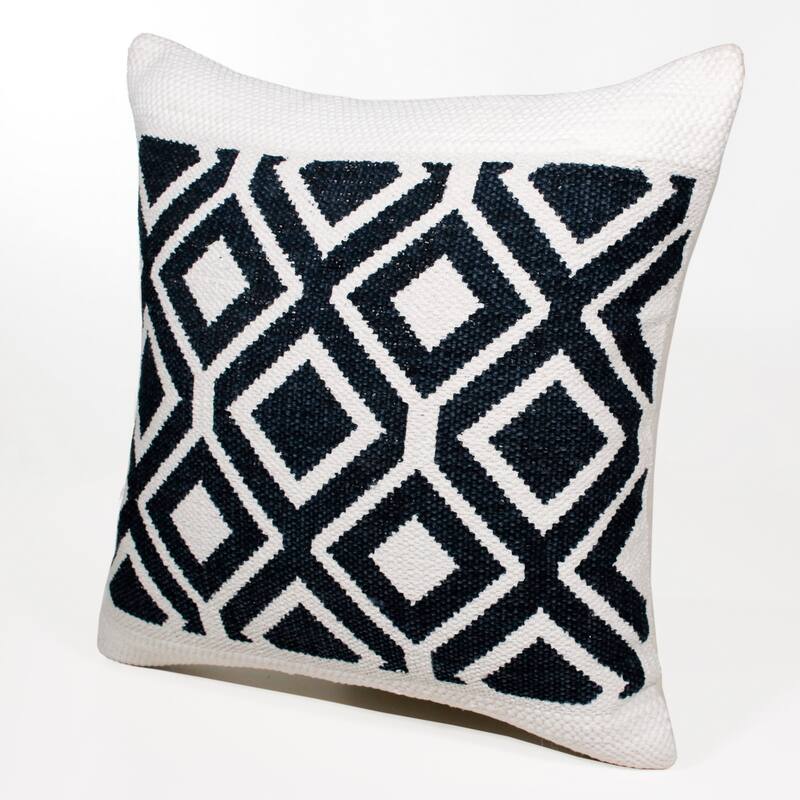 HomeRoots 20" X 20" Deep Navy And White 100% Cotton Geometric Zippered Pillow