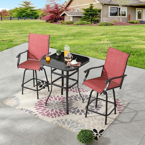 Patio Festival 3-Piece Outdoor Metal Bar Height Swivel Bistro Set