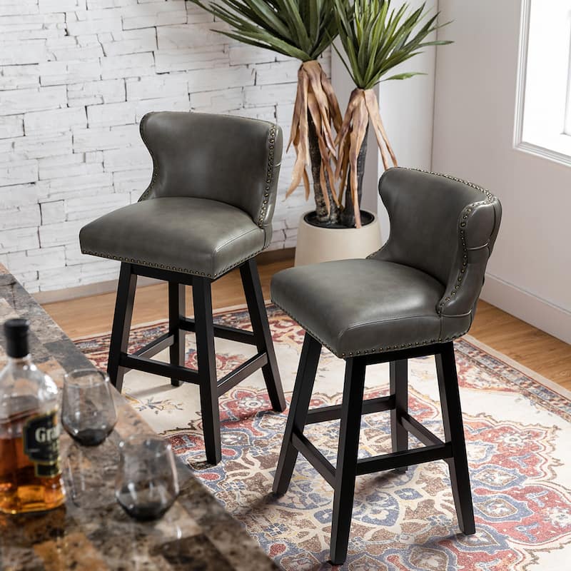 Jordan Traditional Wingback Nailhead Trim Tufted 360-degree Swivel Bar Stool Set of 2 By HULALA HOME - N/A