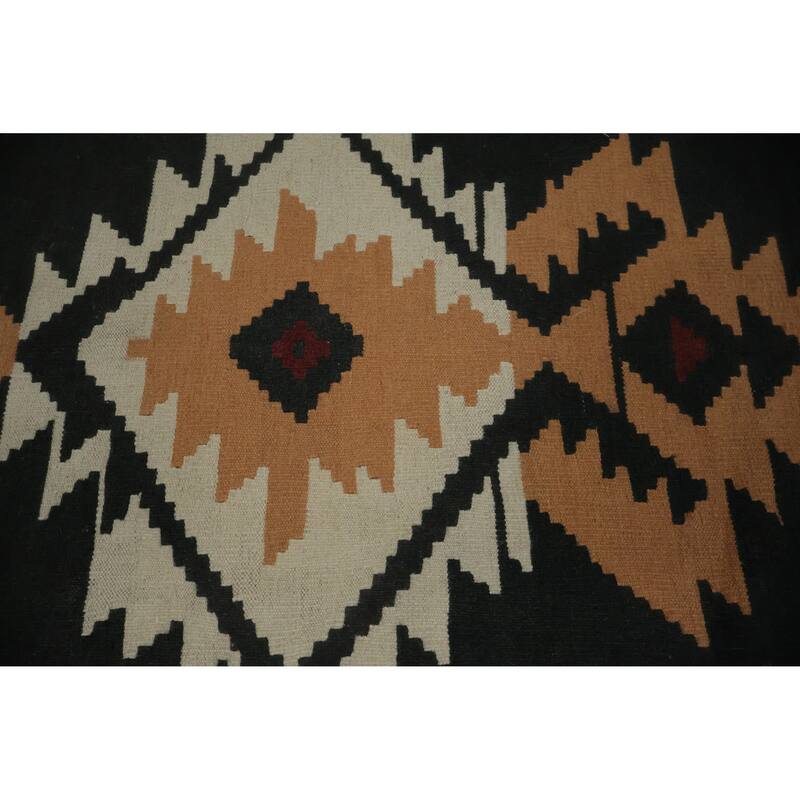 Hand Woven Oriental 100% Wool Carpet Southwestern Tribal Black Kilim Area Rug - 15' 3'' X 10' 0''