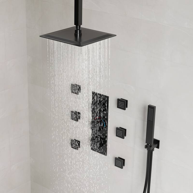 Thermostatic Shower System 12" Rain Shower Head with High Pressure Handheld Spray