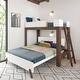 preview thumbnail 4 of 36, Max and Lily L-Shaped Twin over Queen Bunk Bed with Ladder on End White/Walnut
