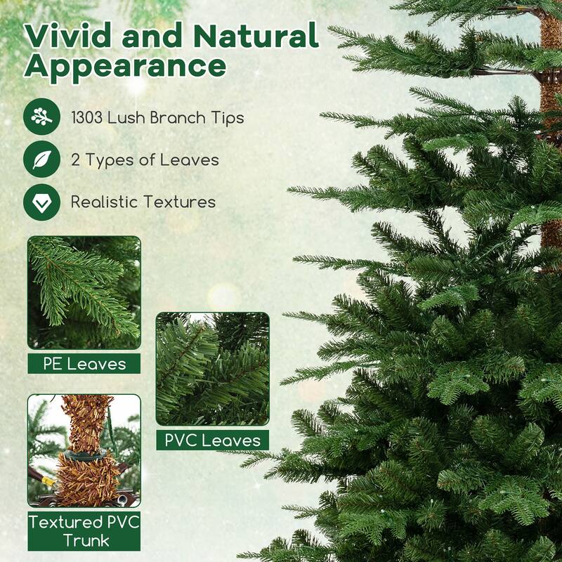 Gymax 7 FT Artificial Xmas Tree w/ 1303 PE PVC Branch Tips 500 Warm