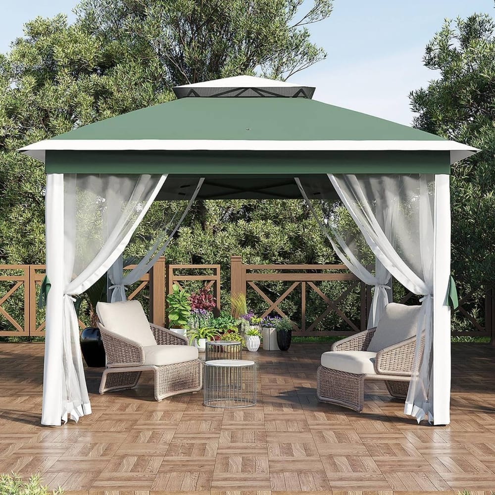11x11ft Outdoor Canopy Shelter Pop Up Gazebo Tent with Mosquito Netting
