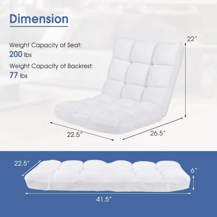 Coral Velvet Adjustable Floor Chair with 14-Position Backrest and Folding Design - 41.5" x 22.5" x 6" (L x W x H)