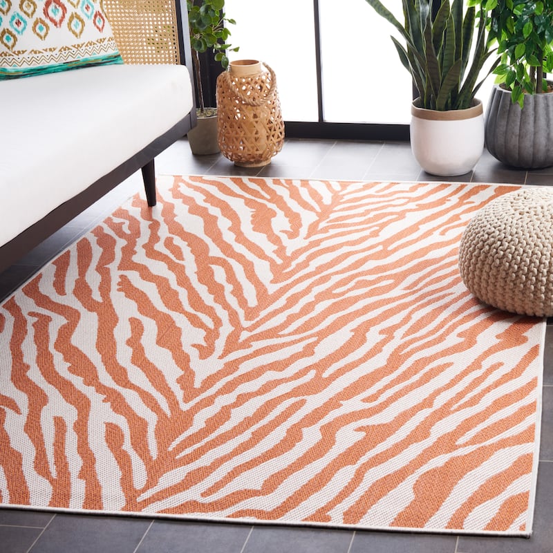 SAFAVIEH Bermuda Edeline Geometric Indoor/Outdoor Waterproof Rug - 9' x 12' - Rust/Ivory