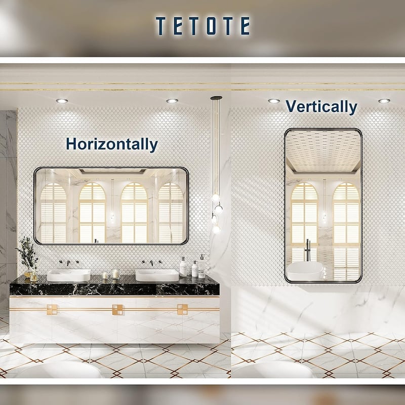 TETOTE Bathroom Vanity Mirror Modern Metal Frame Wall Mounted - 60x30 - Bronze