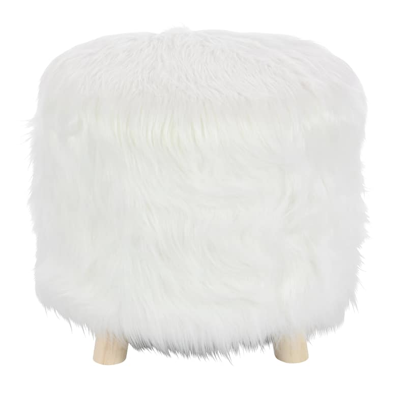 Polyester Stool with Faux Fur - White - Roche River Decor