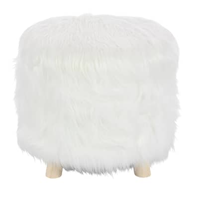 Polyester Stool with Faux Fur - White - Roche River Decor