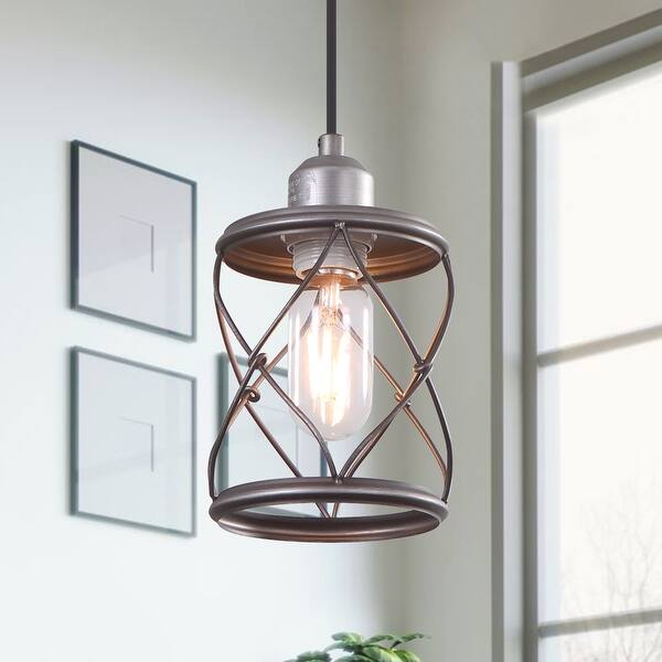 slide 1 of 6, 1-Light Farmhouse Cage Cylinder pendant lighting for Kitchen Island