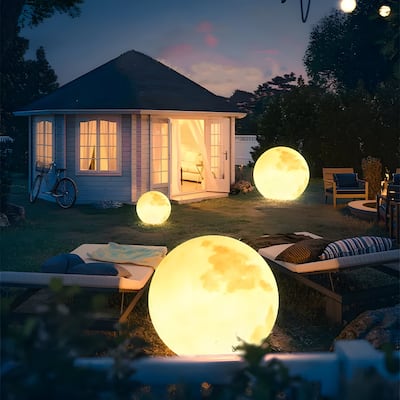 15.7" Indoor/Outdoor Glowing Moon Light Wired & Solar Powered - 15.7 inch
