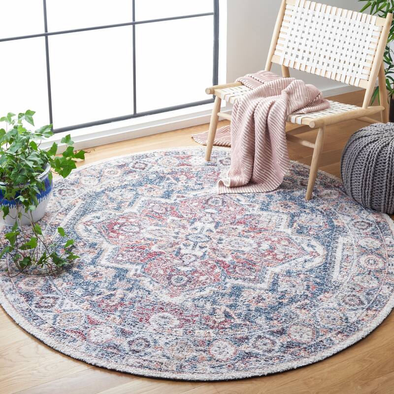 SAFAVIEH Handmade Classic Vintage Shere Transitional Polyester Rug - 6' Round - Blue/Red