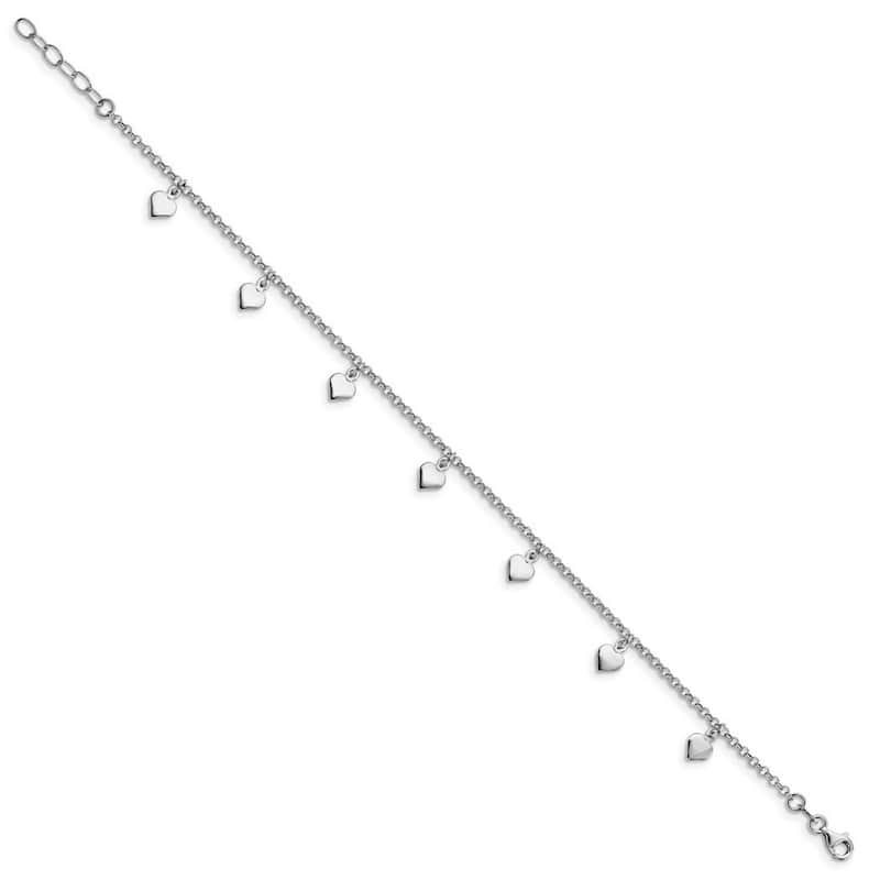 Curata 925 Sterling Silver Polished Dangling Hearts Adjustable Anklet (9 10) Inch