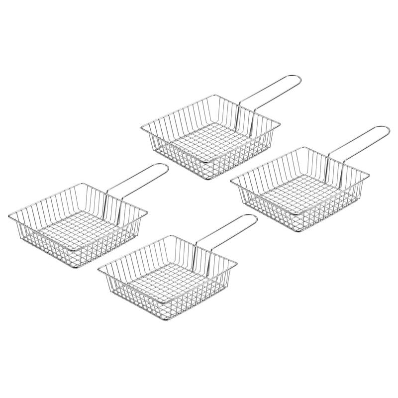 Mini Square Fry Basket Reusable Holder Fry Chip Basket 5.91Inch Silver 4Pcs - 5.91 Inch