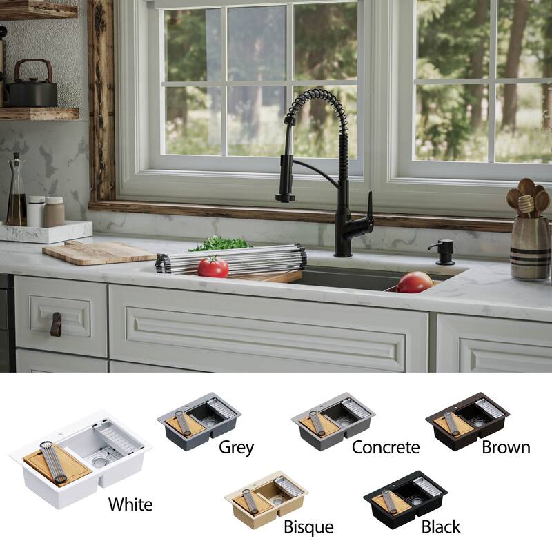 Karran QUWS-880 Undermount 32-1/2 in. Double Equal 50/50 Bowl Workstation Kitchen Sink