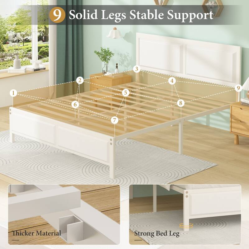 VECELO Platform Bed Frame with Wooden Headboard Heavy Duty Steel Slats Support No Box Spring Needed