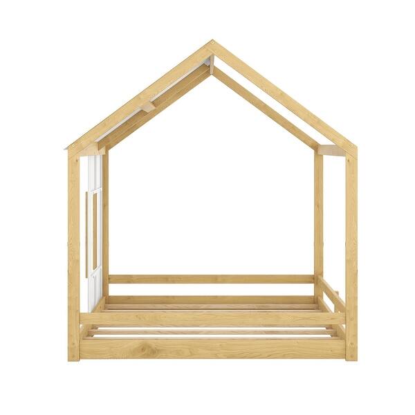 slide 2 of 9, Whimsical Twin Size House Floor Bed with Roof and Window White White - Twin