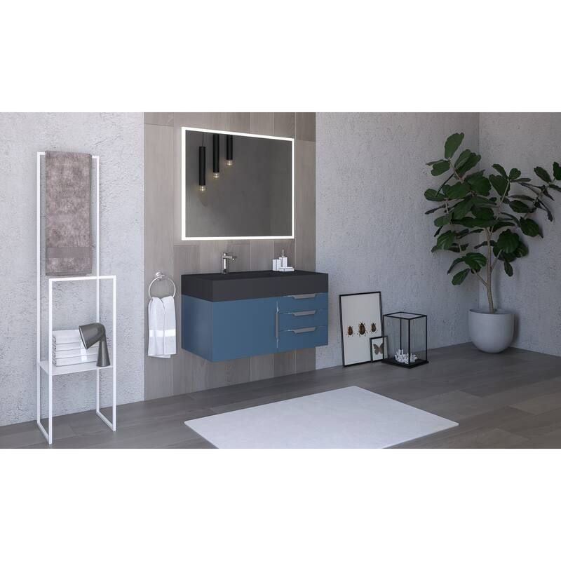Amazon 36" Wall Mounted Bathroom Vanity Set w/ Black Top