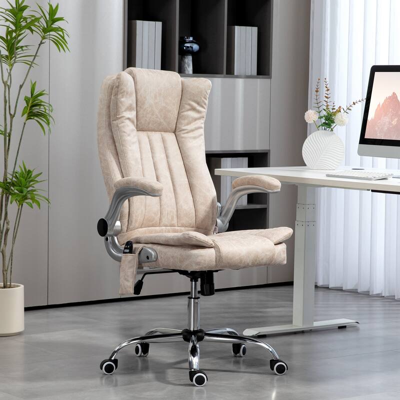 High Back Vibration Massage Office Chair Heated Computer Chair with Flip-up Armrest, Adjustable Height, for Office - White