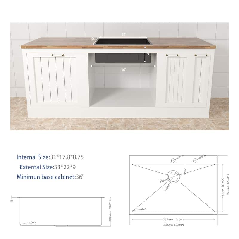 33 Inch Topmount Sink - Drop in Stainless Steel Kitchen Sink 16 Gauge 9 Inch Deep Single Bowl Kitchen Sink Basin