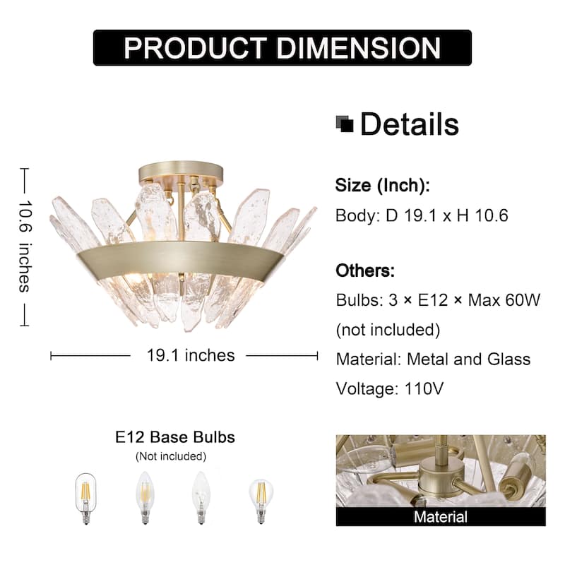 Daisy 3-Light 19.1" Modern Seeded Glass Panel Flush Mount Flush Mount