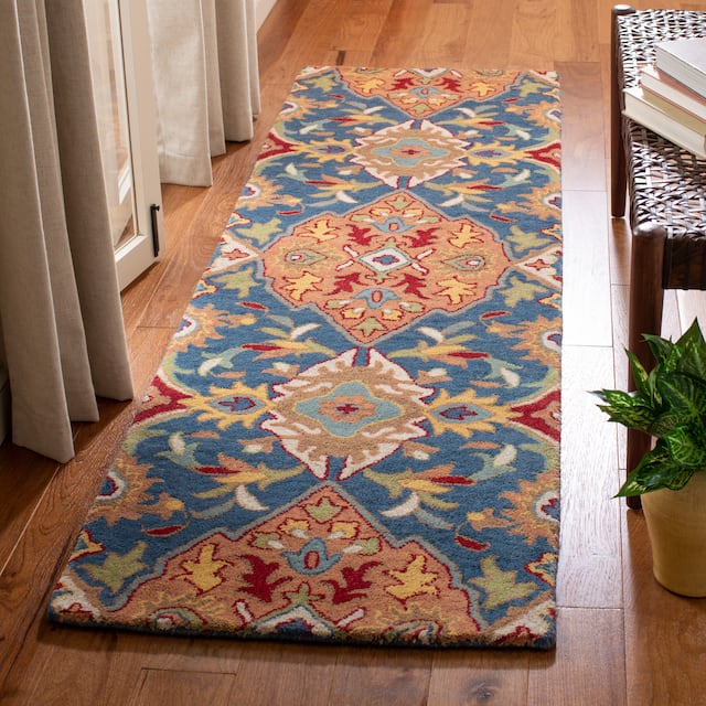 SAFAVIEH Heritage Oriental Hand-tufted Wool Area Rug - 2'3" x 14' Runner - Camel/Blue