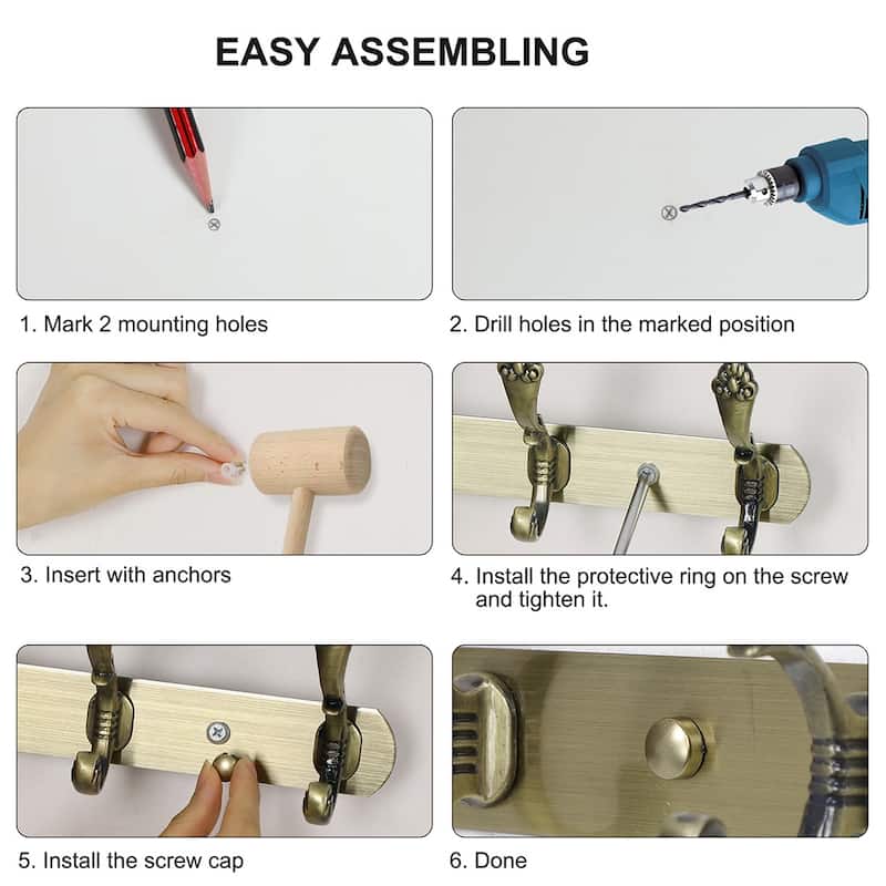 Dual Wall Hook Stainless Steel Base 9.6 Inch 3 Hooks Coat Towel Holder - Bronze - 3 Hooks