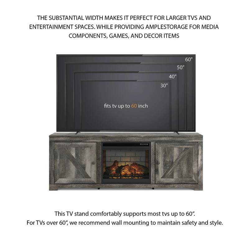 Signature Design by Ashley Wynnlow Gray 63" TV Stand for TVs up to 72" with Electric Fireplace - 63.5"W x 19.5"D x 26"H