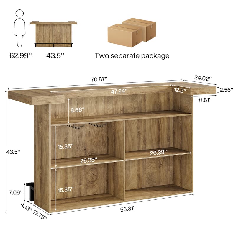 4-Tier Bar Table, 70.9-Inch Large Modern Home Bar Cabinet