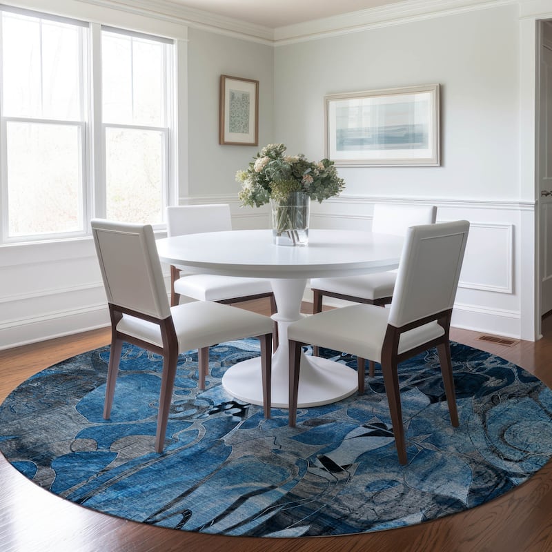Machine Washable Indoor/ Outdoor Modern Floral Chantille Rug