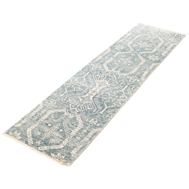 ECARPETGALLERY Hand-knotted Mystique Dark Teal Wool Rug - 2'6 x 9'10