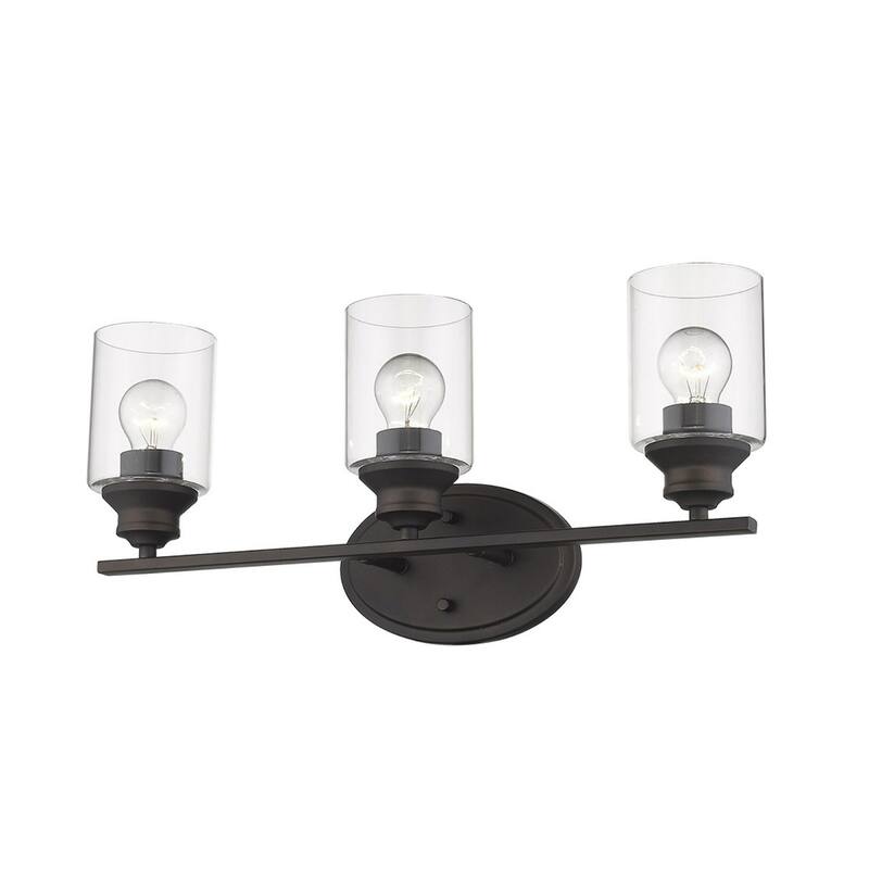 3-Light Hardwired Bathroom Wall Fixture in Bronze Finish with Clear Glass Shade Dimmable Reversible Mounting