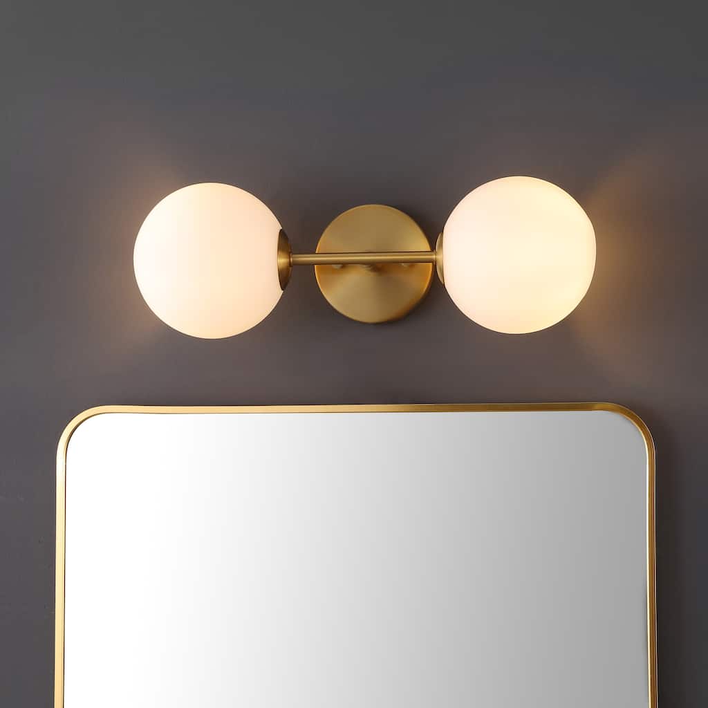 SAFAVIEH Rakhee 2-Light Globe Bathroom Vanity Wall Sconce (LED Bulbs Included) - 17.5 In. W x 7 In. D x 6 In. H - 18Wx7Dx6H