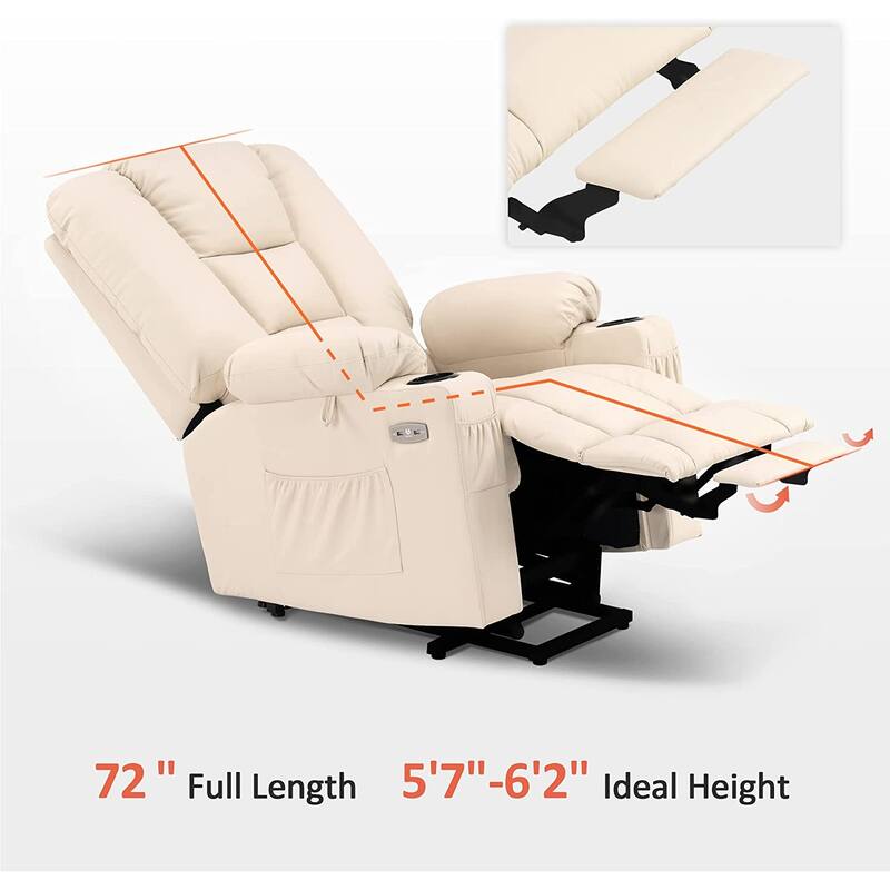 MCombo Large Lift Recliner Chair with Massage and Heat for Elderly, Extended Footrest, Cup Holders, USB Ports, Faux Leather 7539